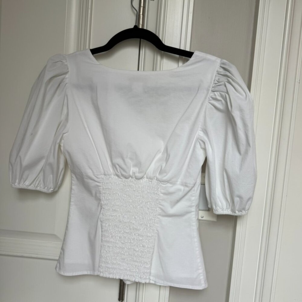 Rachel Parcell Puff Sleeve Smocked White Blouse XS | Feminine Minimalist - Picture 7 of 7
